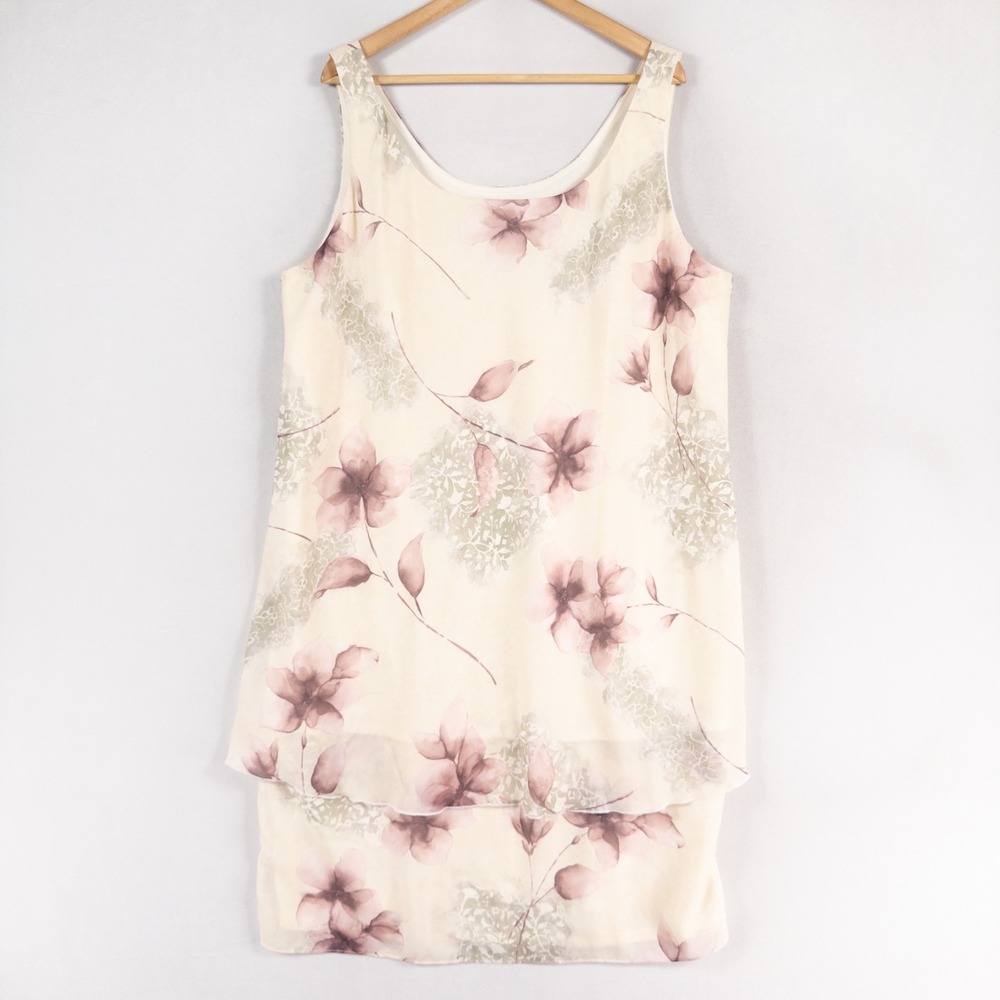 Vintage Jeffrey & Dara Dress Woman Plus Sz 20 Cream Floral Layered Chiffon Event